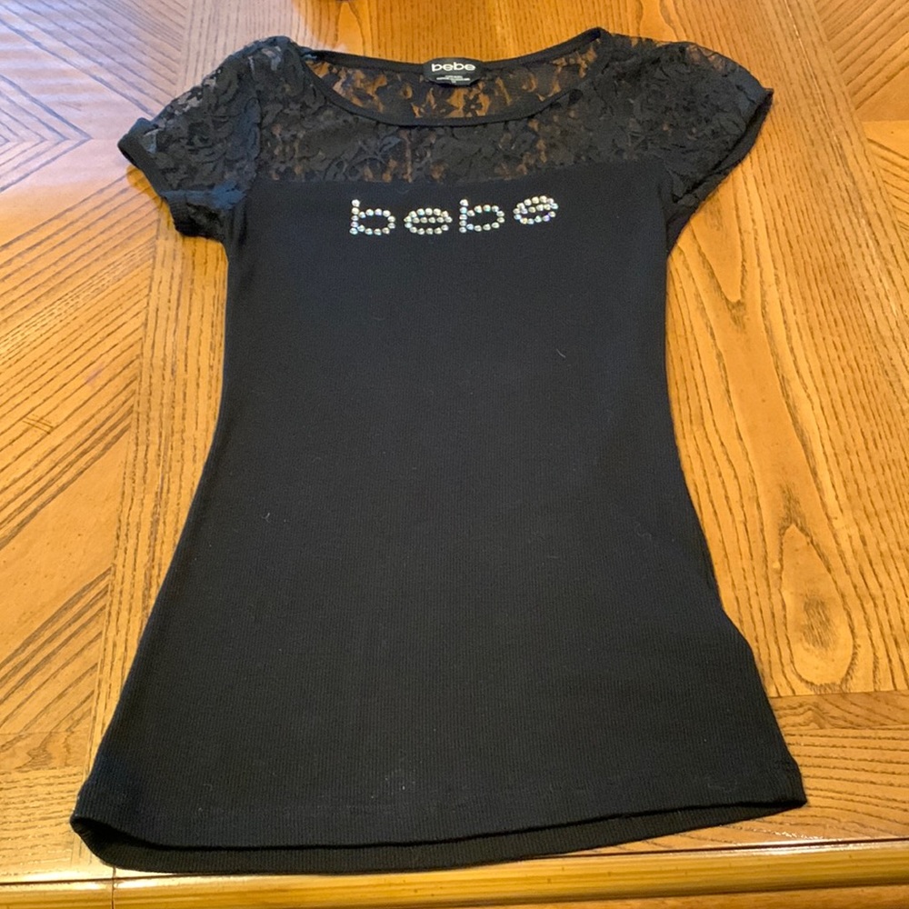 Bebe lace embellished t-shirt size small